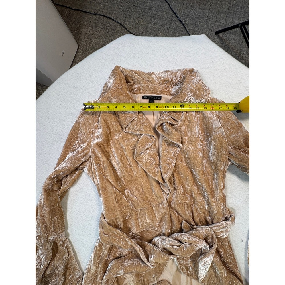 Lafayette 148 New York Crushed Velvet Ruffle Jacket Champagne Gold Belted Size 6 - Picture 7 of 10